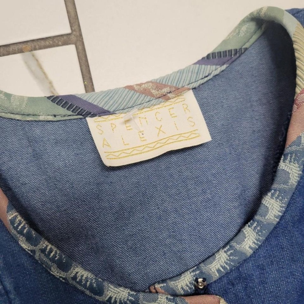 Vintage blue denim cottagecire jumpsuit with quikted details and pockets 90s - Picture 3 of 8